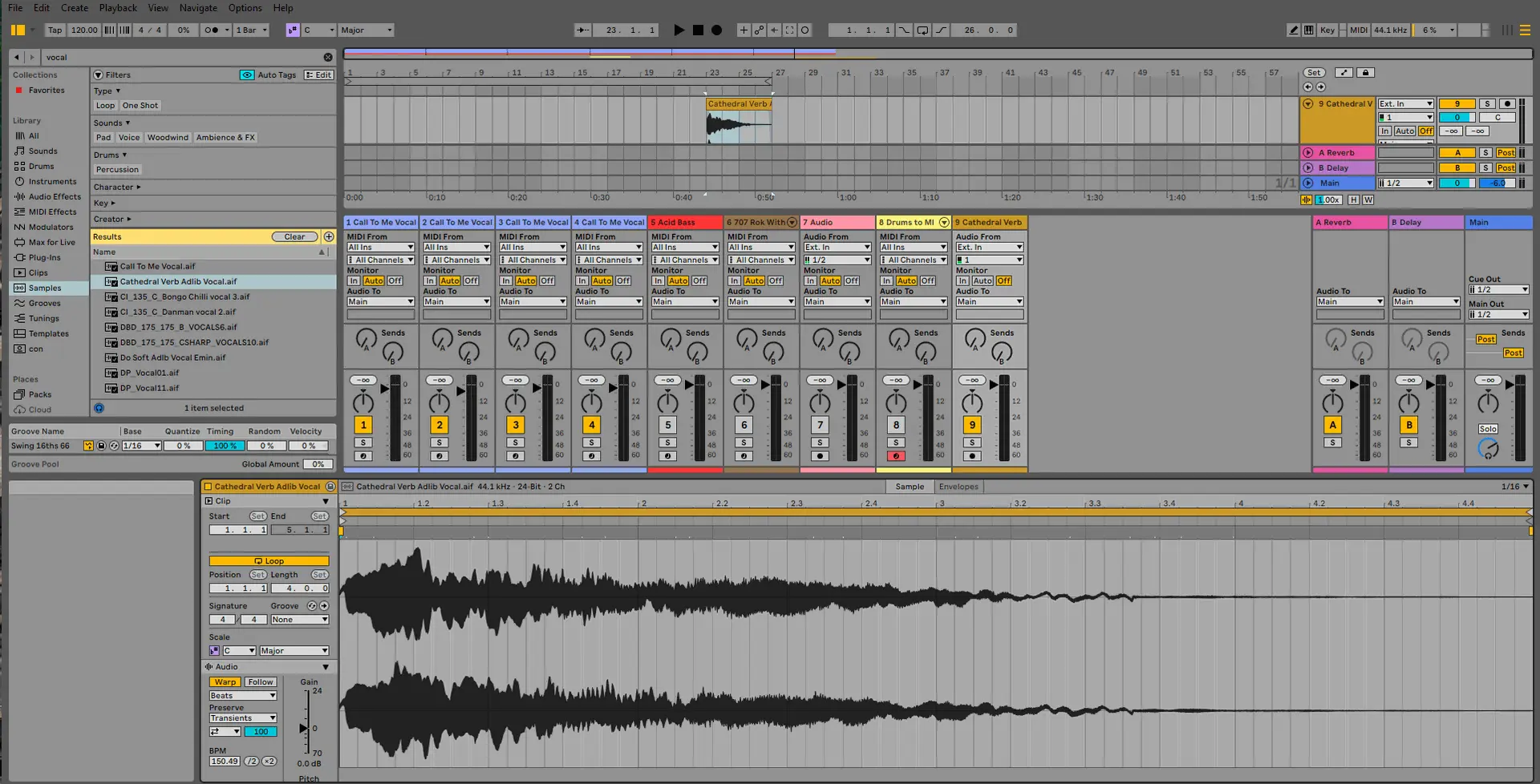 Digital Audio Workstation (DAW) interface displaying audio tracks and editing tools
